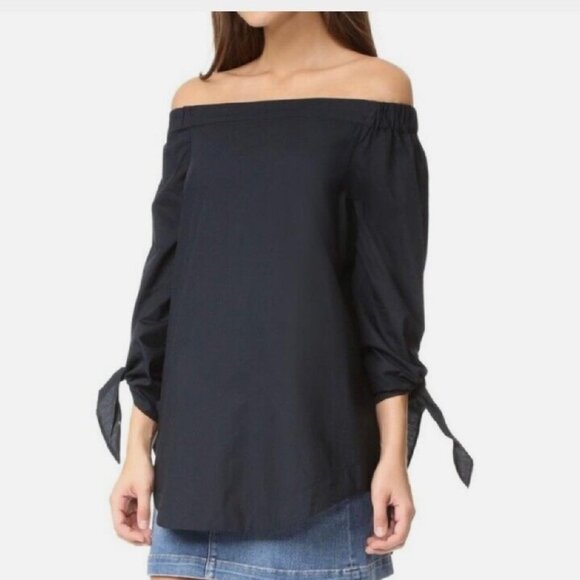 Free People Tie Sleeve Off The Shoulder Strapless Navy Black Top (Ladies Size M) - Picture 6 of 9